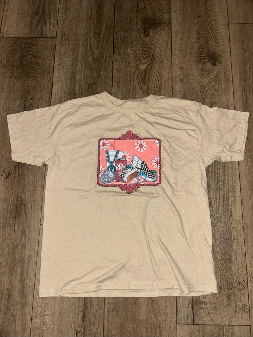 & Other Stories Cream Tee with Pink Floral Patch